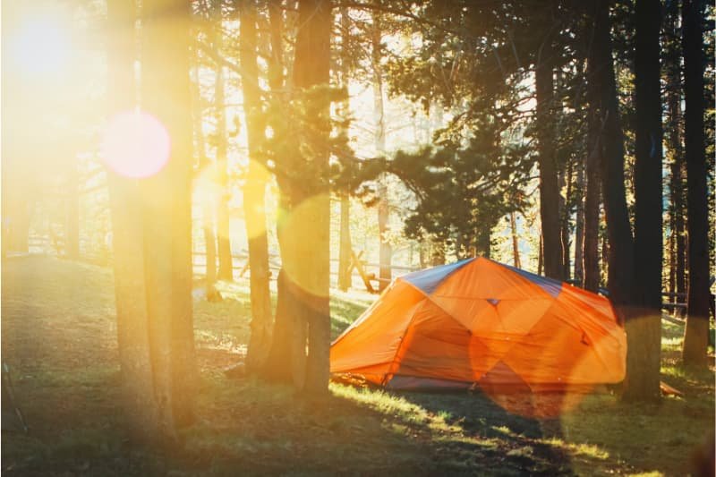 Tent with sun shining