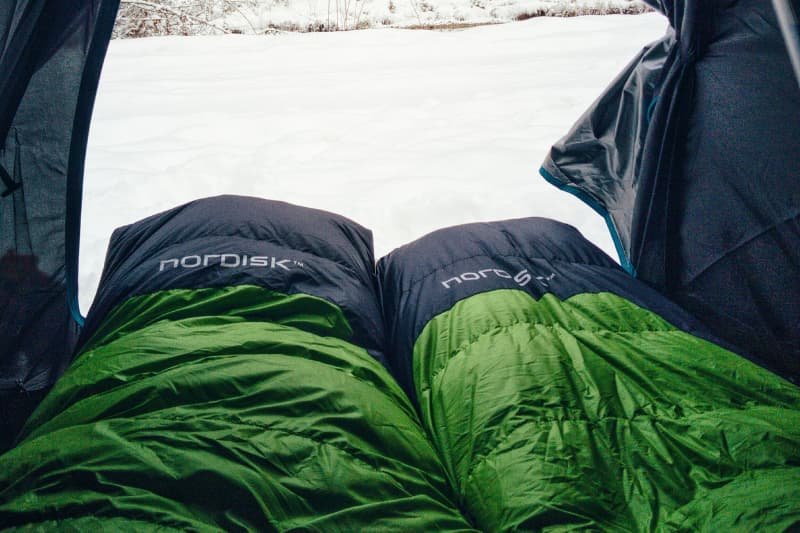 sleeping bag in a tent 